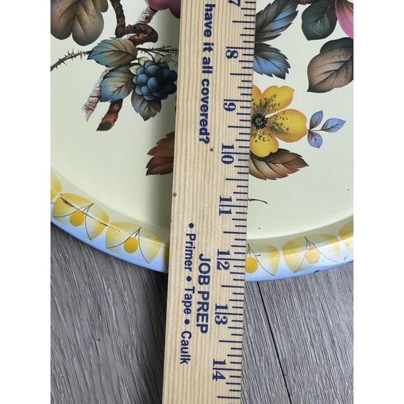 Vintage Jubilee Elite Metal Tray MTM England Flowers 12 1/2" Round Pink Yellow - Picture 9 of 9